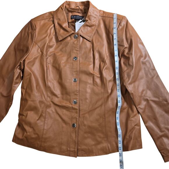 New Dialogue Brown Leather Jacket Coat Snap Button Closure - Picture 7 of 7